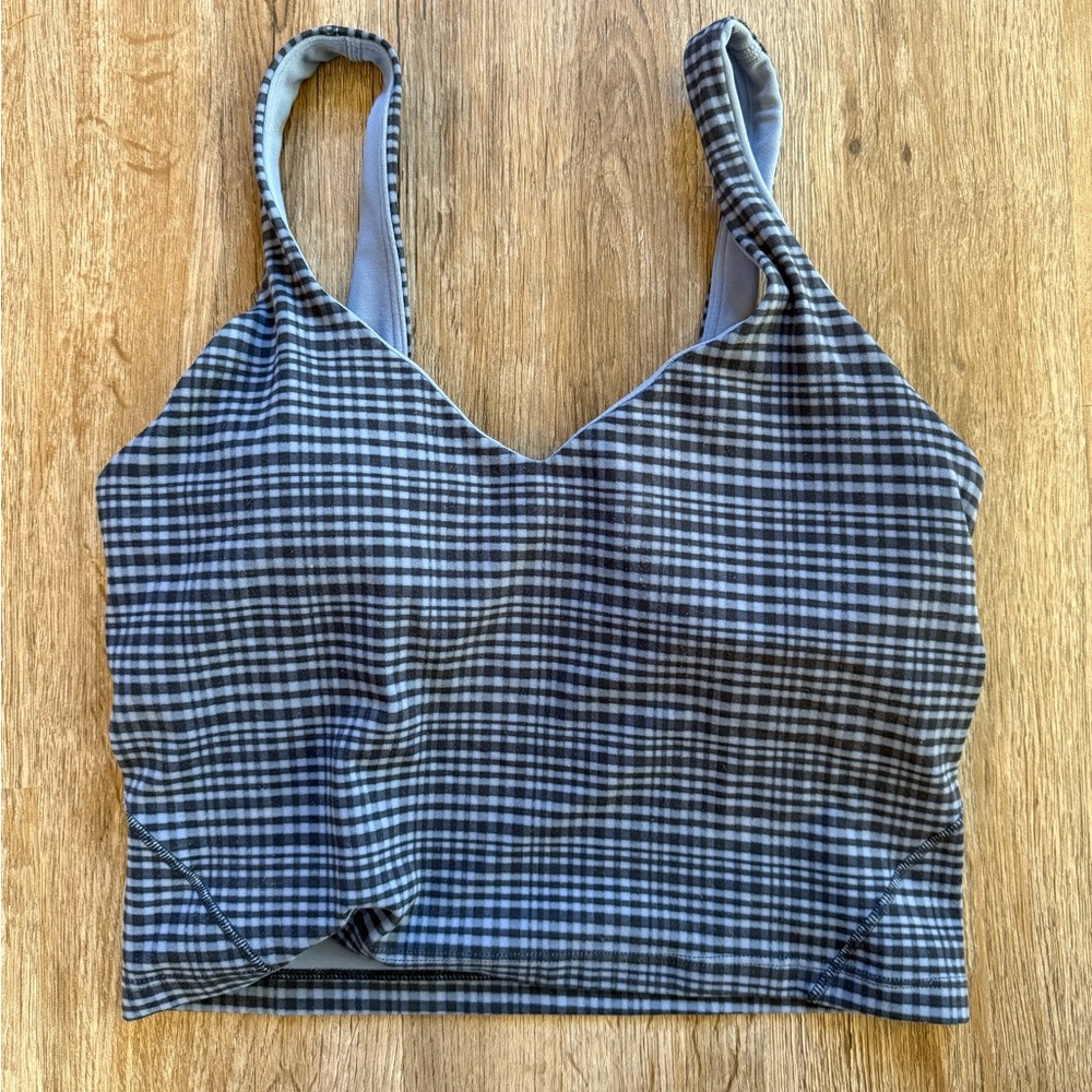 Lululemon Athletica Align Tank Gingham Plaid Blue and Gray Checkered Top